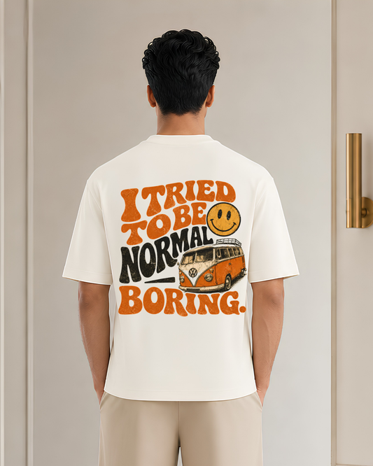 I Tried To Be Normal, Boring Oversized Graphic T-Shirt | Retro Van & Smiley Print | Vintage Unisex Streetwear Tee