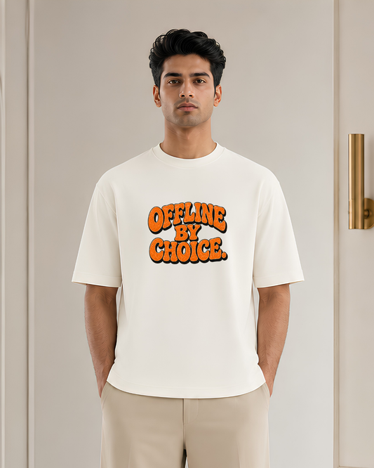 Offline By Choice Oversized Graphic T-Shirt | Retro Typography Minimalist Tee | Unisex Casual Streetwear