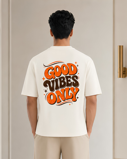 Good Vibes Only Oversized Graphic T-Shirt | Retro Typography Back Print | Vintage Unisex Streetwear Tee