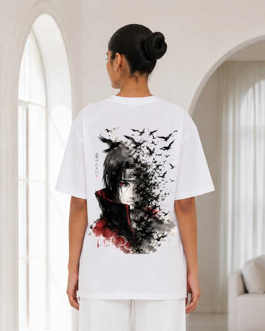 Women's Oversized White Anime Ninja Back Print T-Shirt – Manga Inspired Graphic Streetwear Tee