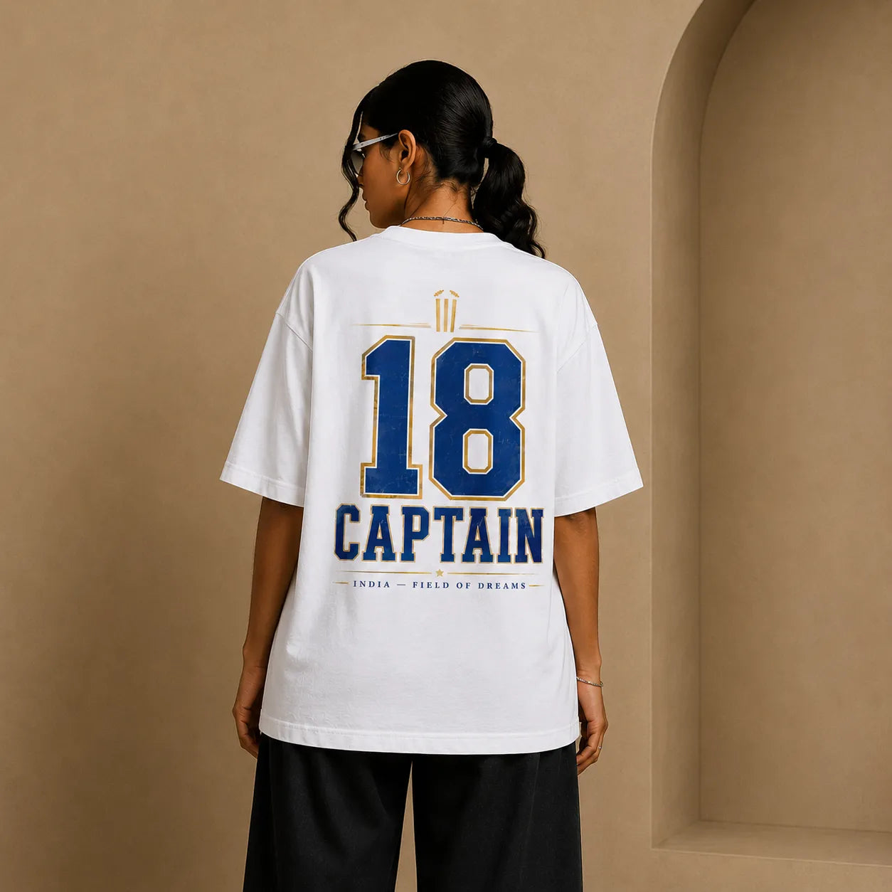 Captain 18 Oversized Cricket Tee — Virat Kohli India Field of Dreams Graphic T-Shirt | 240 GSM French Terry