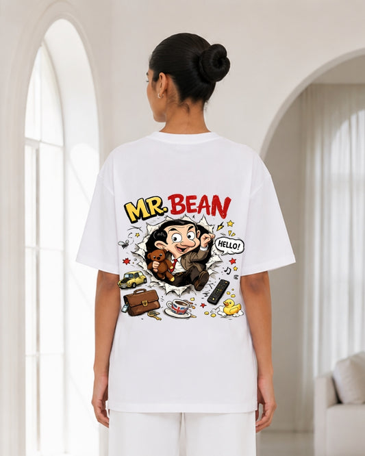 Women's Oversized White Cartoon Character Back Print T-Shirt – Retro Comedy Graphic Streetwear Tee