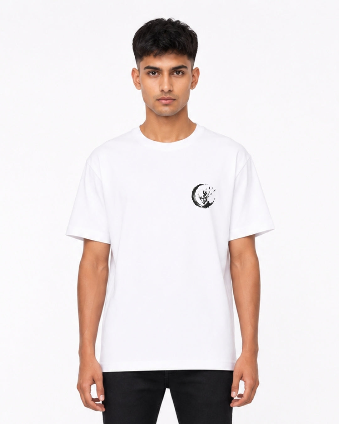 Anime Samurai Warrior Oversized T-Shirt for Men | Japanese Manga Back Print Cotton Tee | White Streetwear Graphic T-Shirt