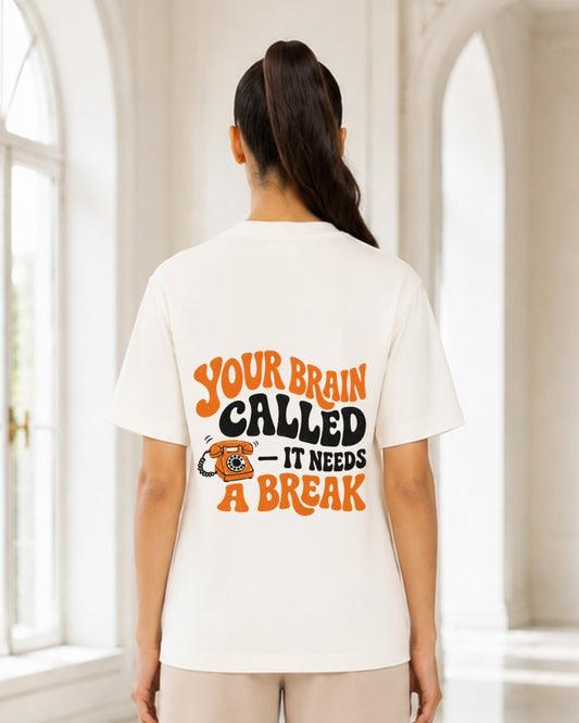 Your Brain Called It Needs a Break Oversized Graphic T-Shirt for Women | Retro Telephone Back Print Casual Tee