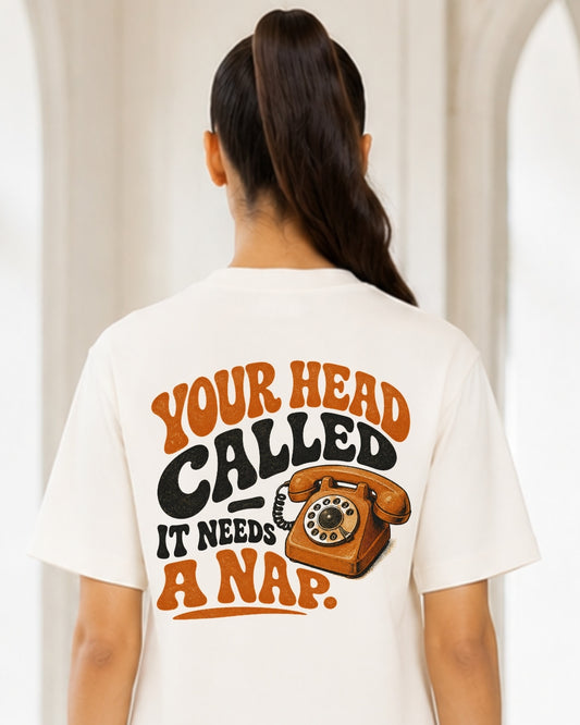 Vintage Retro Graphic Oversized T-Shirt for Women | "Your Head Called, It Needs a Nap" Back Print Casual Cotton Tee