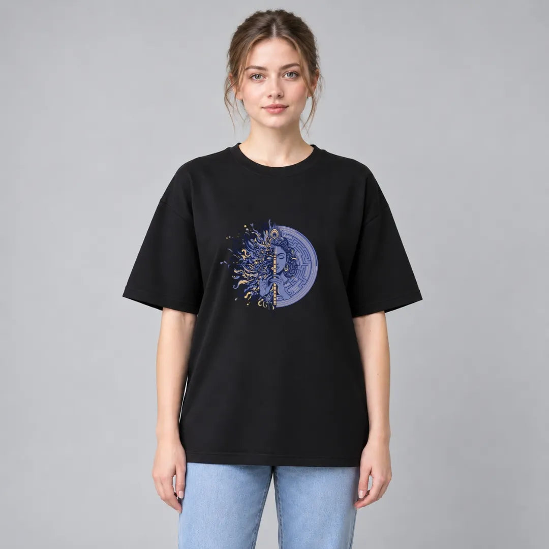Lord Krishna Flute Art Oversized T-Shirt