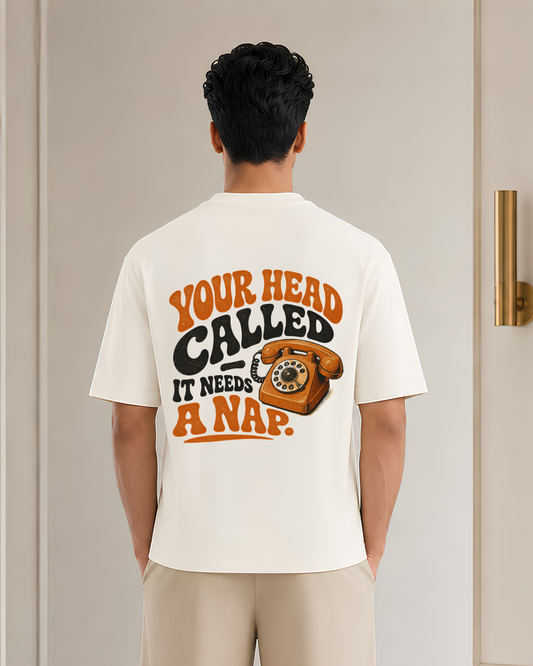 ]Your Head Called, It Needs a Nap Oversized Graphic T-Shirt | Vintage Retro Phone Back Print | Unisex Casual Cotton Tee