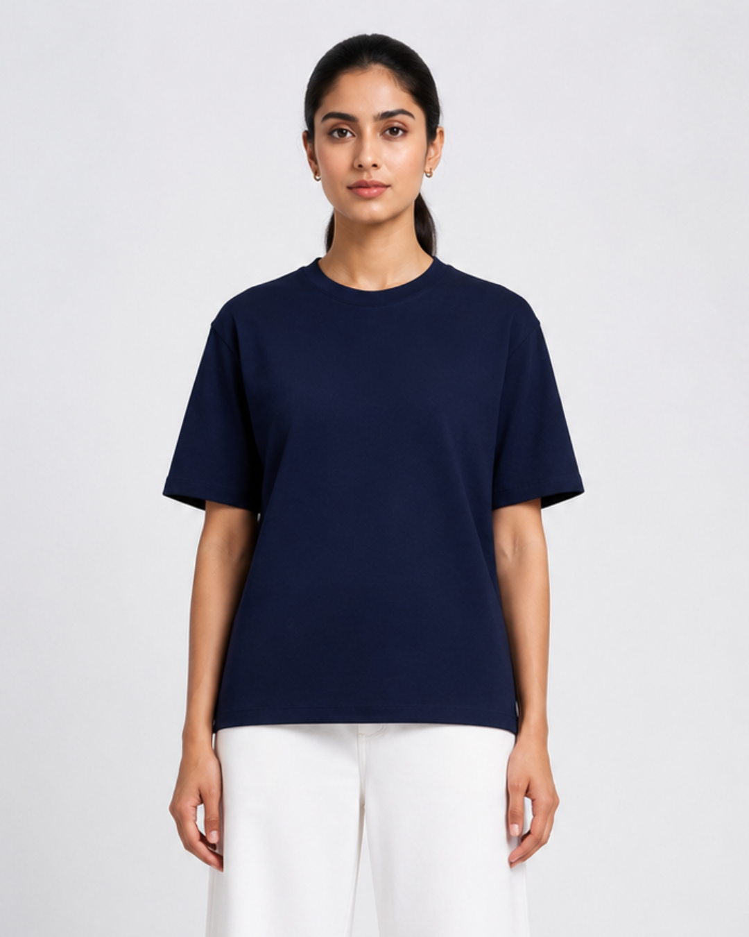 Anime Hero OK Graphic Oversized Navy Blue T-Shirt for Women | Manga-Inspired Streetwear Back Print Tee