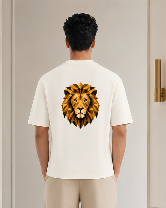 Geometric Lion Graphic Oversized T-Shirt | Low Poly Lion Head Back Print | Unisex Wildlife Streetwear Tee