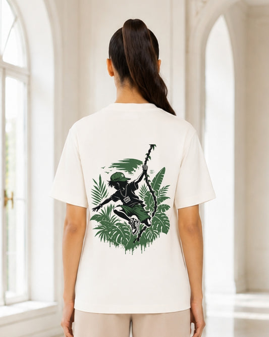 Urban Jungle Streetwear Graphic T-Shirt for Women | Adventure Skater Back Print Oversized Tee
