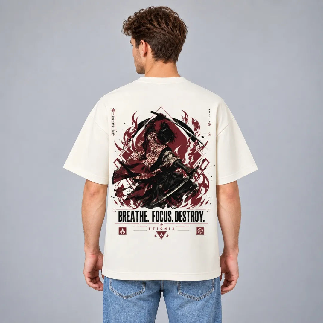 Breathe Focus Destroy Samurai Graphic T-Shirt