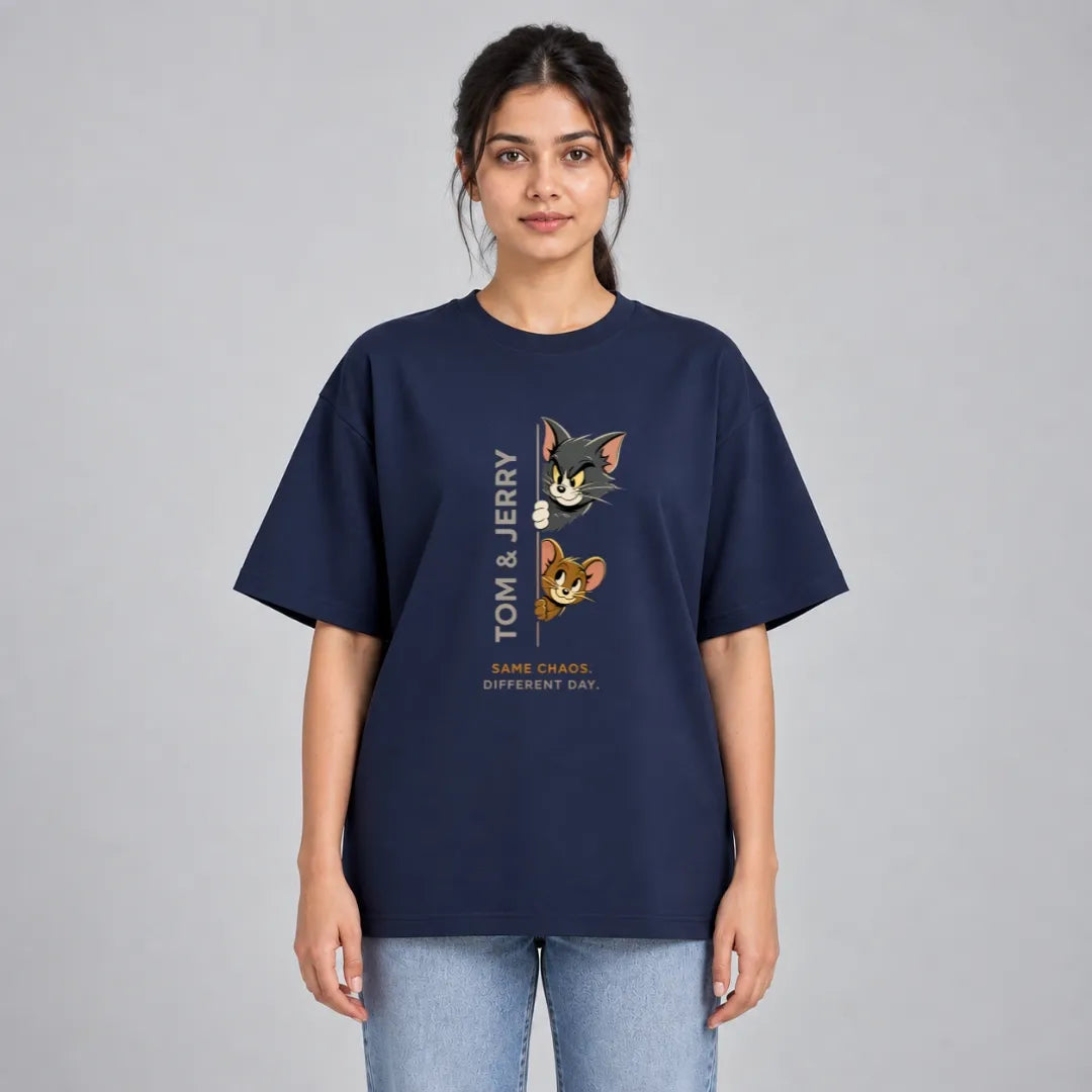 Tom & Jerry Oversized White T-Shirt