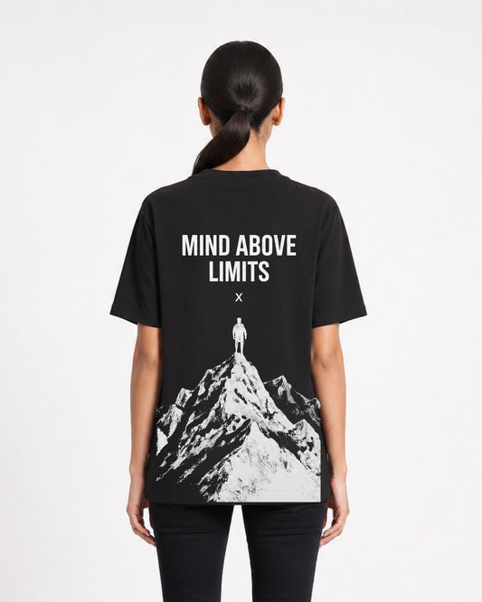 Stichix Mind Above Limits Oversized Black T-Shirt | Motivational Mountain Back Print Streetwear Tee