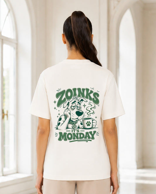 Zoinks It's Monday Funny Cartoon Graphic T-Shirt for Women | Retro Coffee Lover Oversized Tee