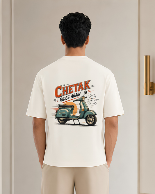Chetak Rides Again Vintage Scooter Oversized T-Shirt | Retro Classic Scooter Back Print | Unisex Rider Streetwear Tee
