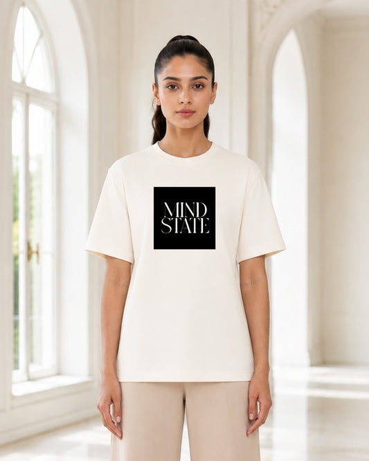 Mind State Minimalist Graphic T-Shirt for Women | Premium Typography Oversized Casual Tee