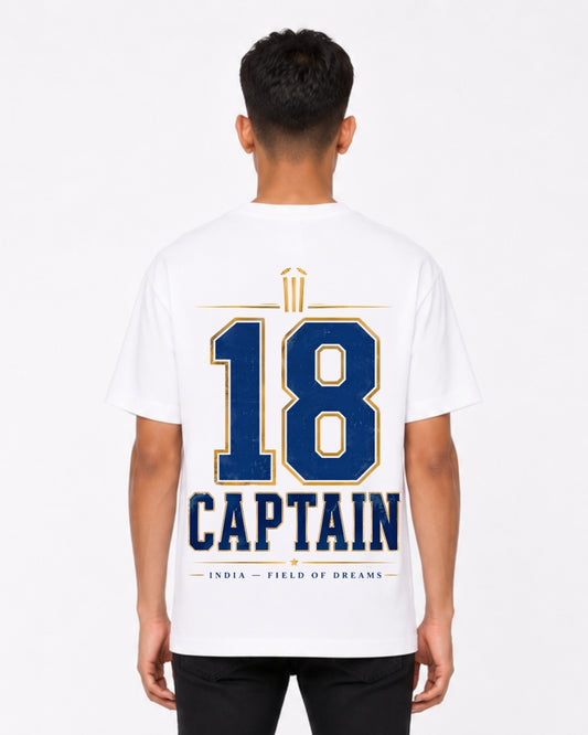Captain 18 Cricket Graphic Oversized T-Shirt for Men