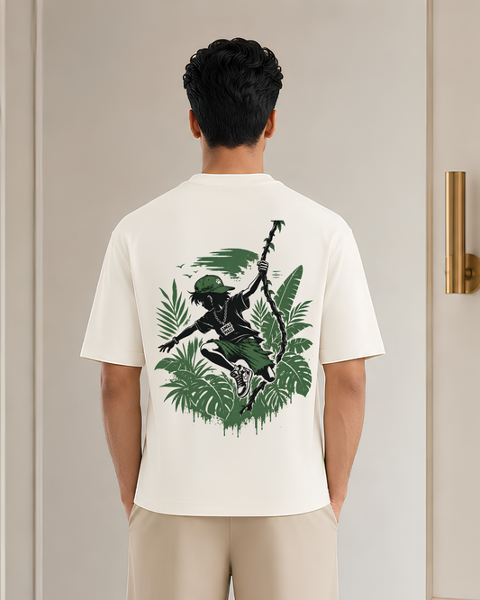 Urban Jungle Skater Oversized T-Shirt | Streetwear Nature Graphic Back Print | Unisex Casual Graphic Tee