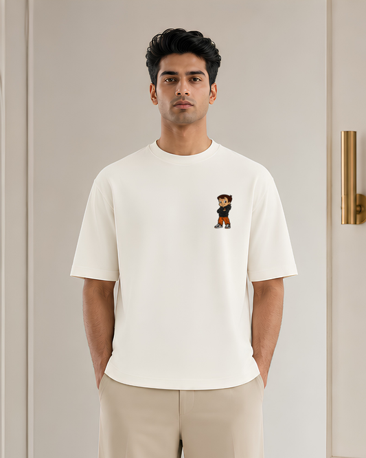 Chibi Street Kid Graphic Oversized T-Shirt | Cute Cartoon Character Minimal Print Tee | Unisex Casual Streetwear