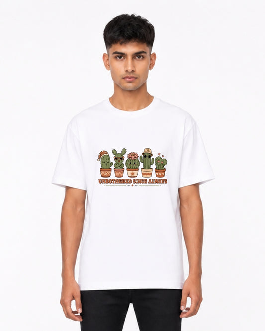 Unbothered Since Always Oversized T-Shirt for Men & Women | Cute Cactus Graphic Tee | Funny Aesthetic Cotton Casual T-Shirt