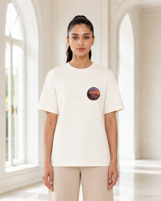 Rooftop Hours Aesthetic Graphic T-Shirt for Women | Sunset Cityscape Minimalist Travel Tee