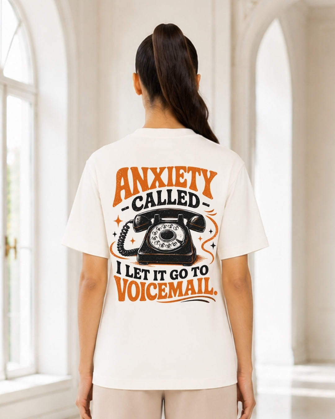 Anxiety Called I Let It Go to Voicemail Oversized Graphic T-Shirt for Women | Retro Telephone Back Print Casual Tee