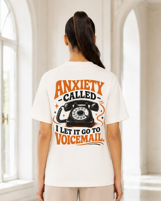 Anxiety Called I Let It Go to Voicemail Oversized Graphic T-Shirt for Women | Retro Telephone Back Print Casual Tee