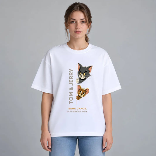 Tom & Jerry Oversized White T-Shirt