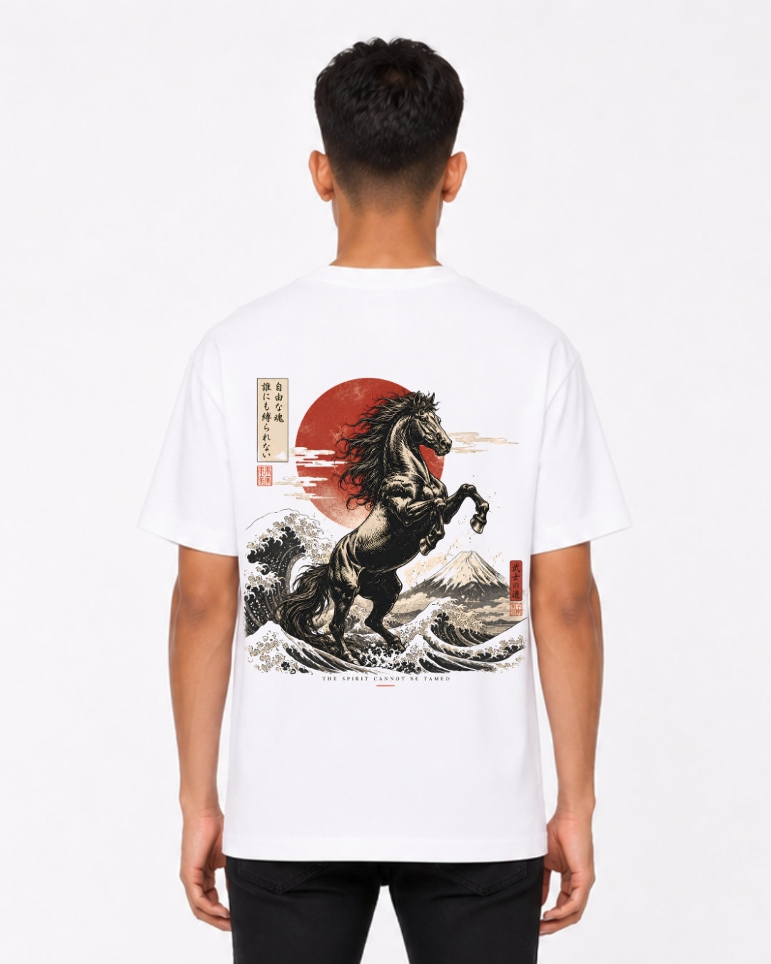 Untamed Spirit Samurai Horse Oversized T-Shirt for Men & Women | Japanese Art Back Print Tee | Vintage Anime Aesthetic Cotton T-Shirt