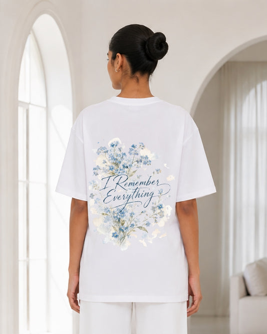 Women's White Oversized Floral Quote Graphic T-Shirt | I Remember Everything Back Print Tee