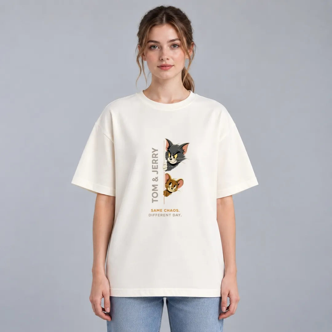 Tom & Jerry Oversized White T-Shirt