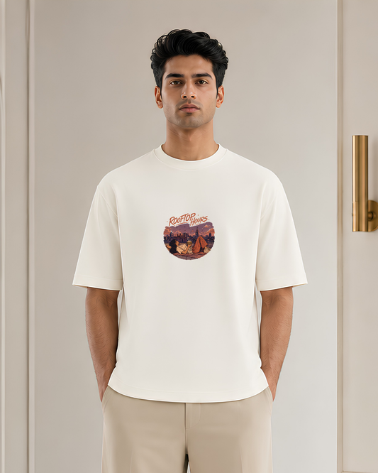 Rooftop Hours Oversized T-Shirt | Chill City Vibes Graphic Tee | Unisex Aesthetic Streetwear Shirt
