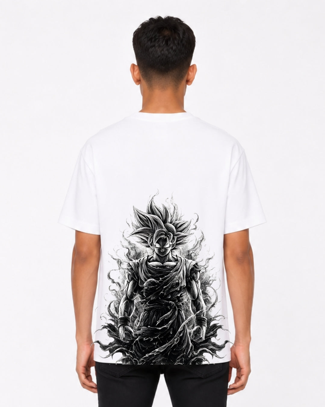 Anime Warrior Graphic Oversized T-Shirt for Men & Women | Manga Inspired Black & White Back Print Tee | Unisex Streetwear Cotton T-Shirt