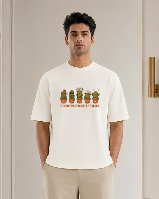 Unbothered Since Forever Cactus Graphic Oversized T-Shirt | Cute Funny Plant Lover Tee | Unisex Casual Streetwear