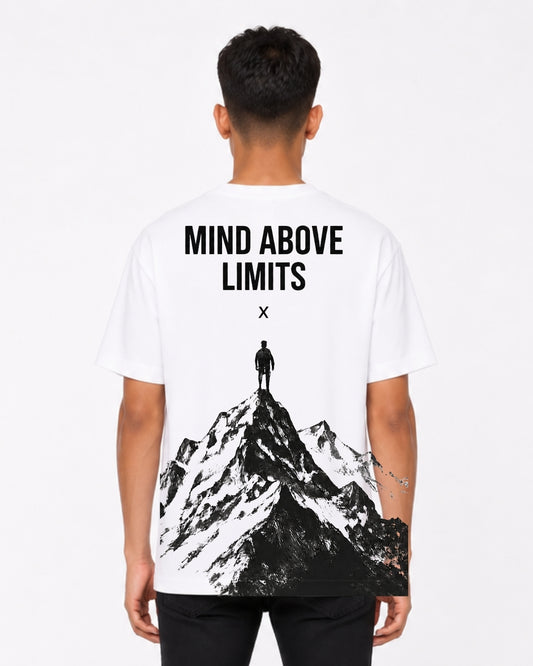 Mind Above Limits Mountain Graphic Oversized T-Shirt for Men & Women | Motivational Adventure Back Print Tee | Unisex Streetwear Cotton T-Shirt