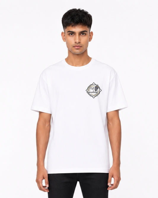 Minimalist Krishna Flute & Peacock Feather T-Shirt for Men & Women | Spiritual Geometric Graphic Tee | Lord Krishna Unisex Cotton T-Shirt