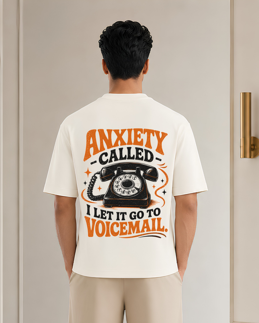 Anxiety Called, I Let It Go to Voicemail Oversized Graphic T-Shirt | Retro Telephone Back Print | Funny Unisex Streetwear Tee