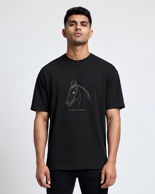 Stichix Desert Horse Graphic Oversized Black T-Shirt | Premium Minimalist Horse Print Streetwear Tee