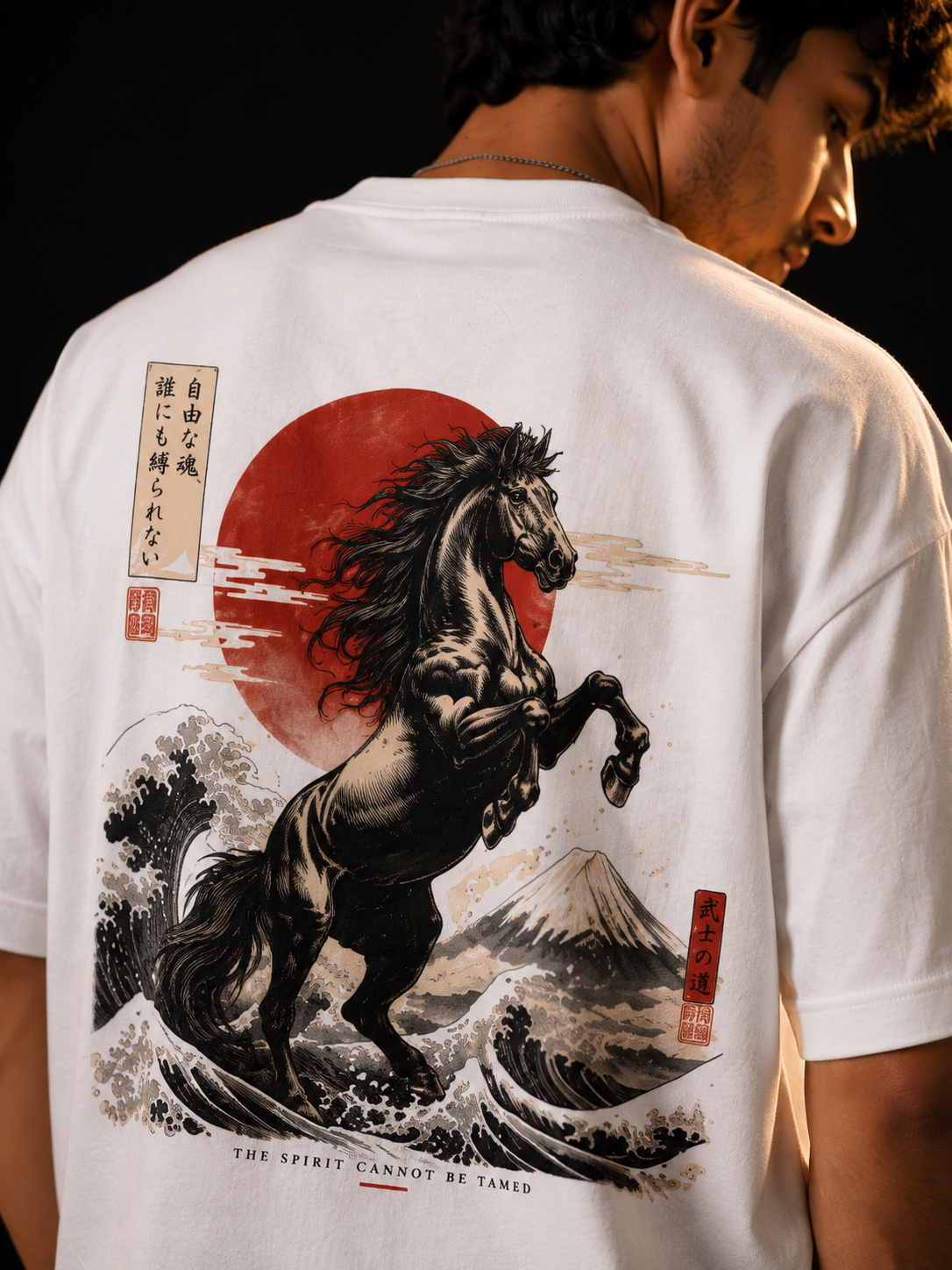 Stichix's Rising Spirit Oversized T-Shirt | Japanese Horse Graphic Streetwear