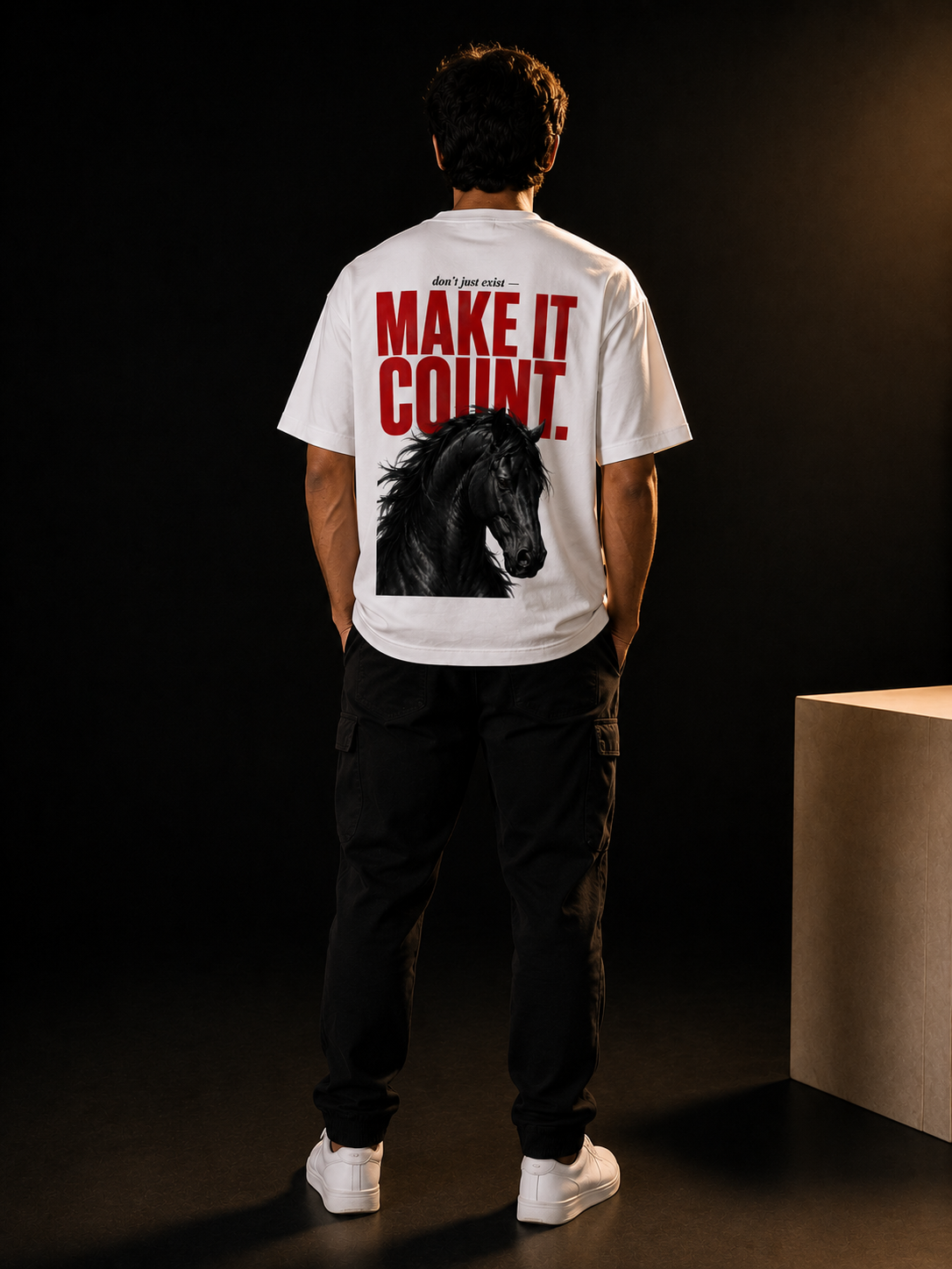 Make It Count Oversized T-Shirt | Black Horse Graphic Tee by STICHIX