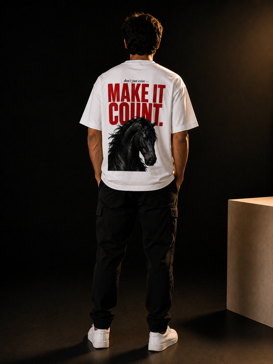 Make It Count Oversized T-Shirt | Black Horse Graphic Tee by STICHIX
