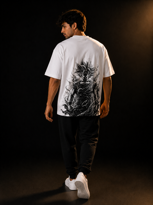 Super Saiyan Awakening Tee – Monochrome Anime Streetwear | Stichix