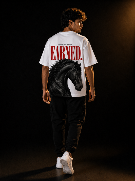 Stichix's Earned Oversized T-Shirt | Black Horse Graphic Tee
