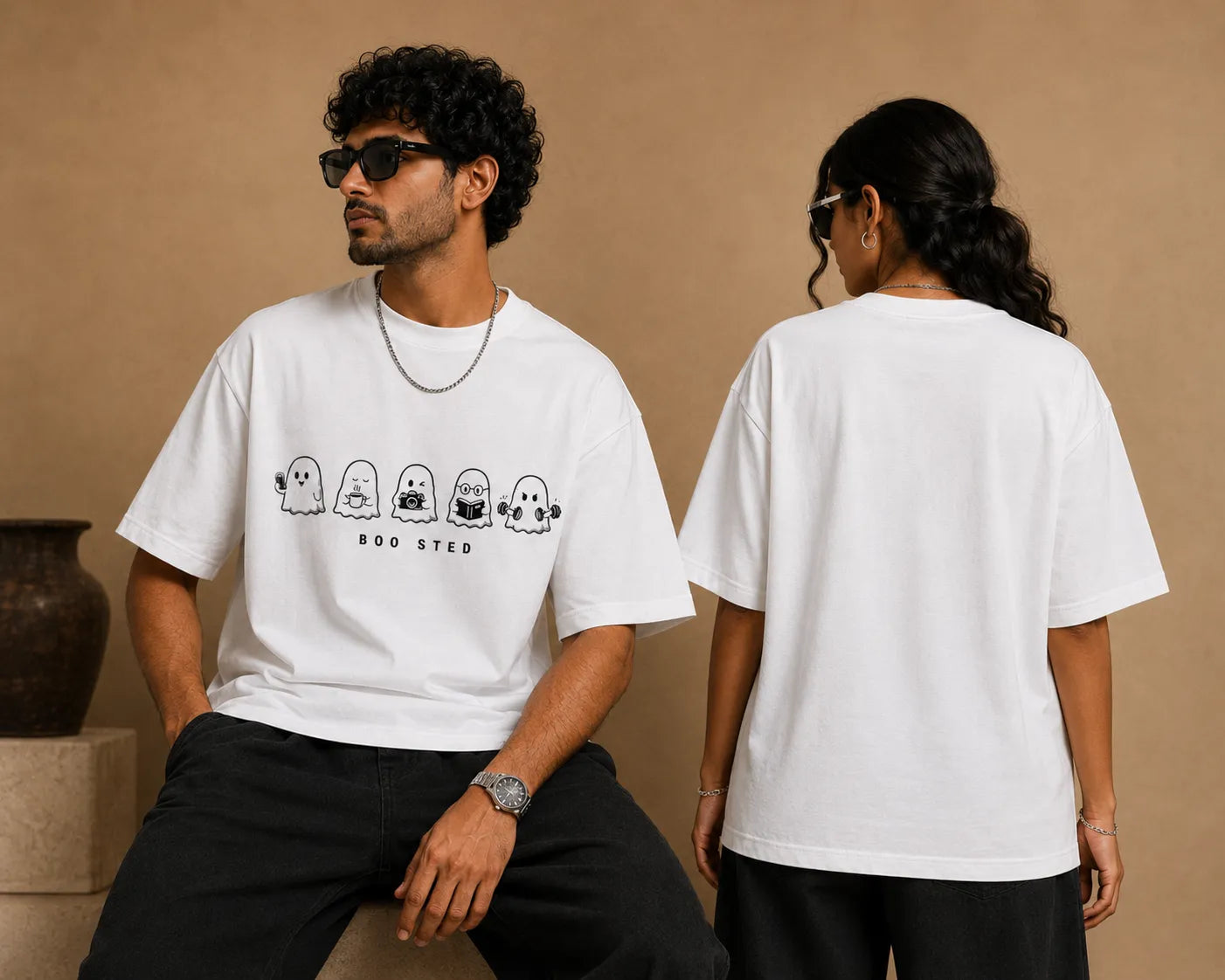 Boo Sted Ghost Oversized T-Shirt | Cute Funny Graphic Tee | 240 GSM Cotton