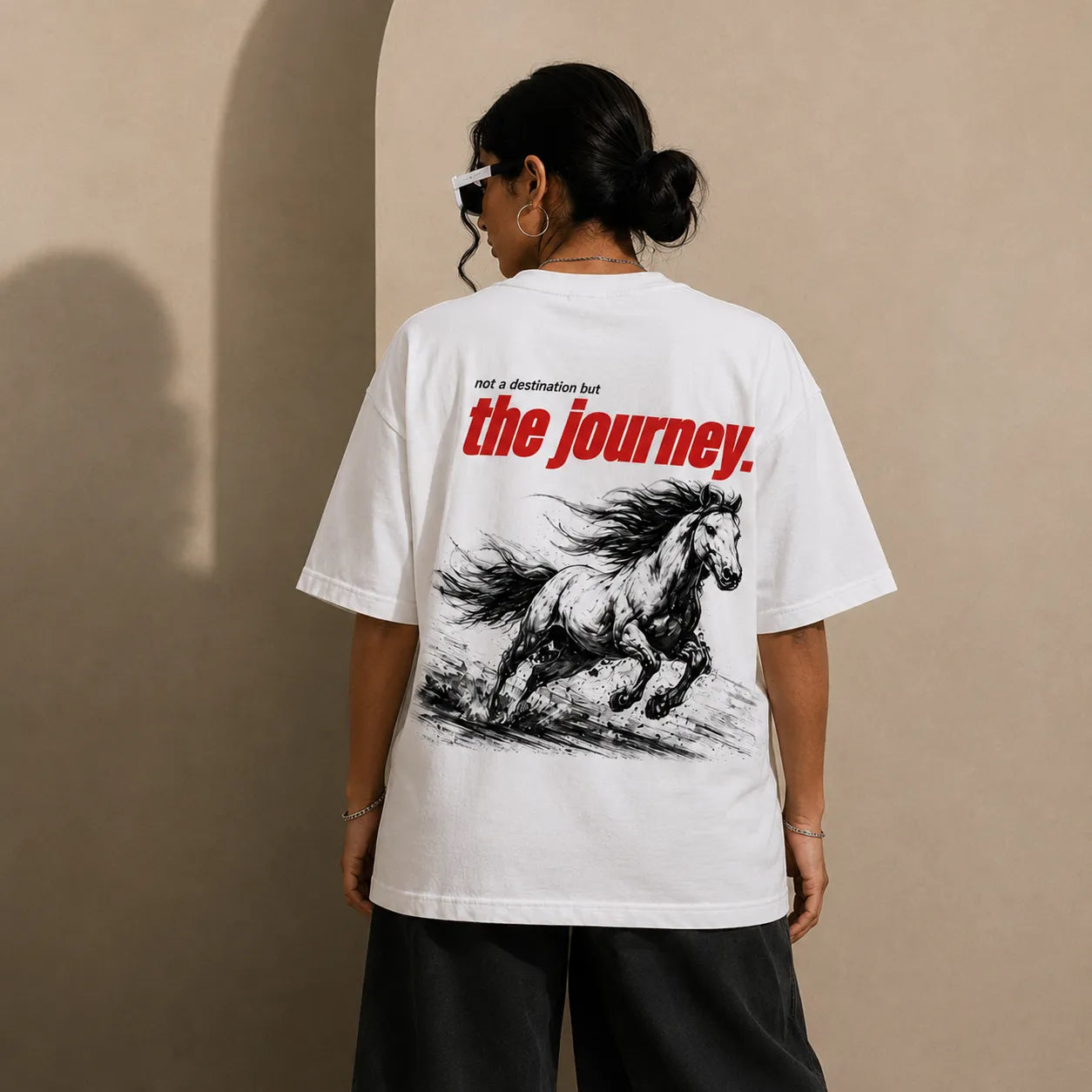 The Journey Horse Oversized T-Shirt | Motivational Graphic Tee | 240 GSM