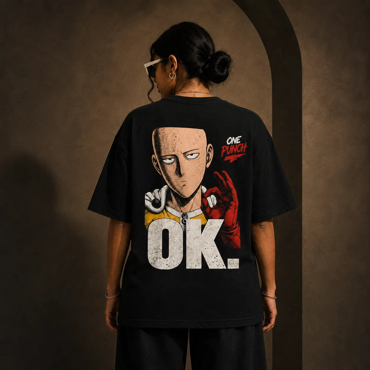 One Punch Man "OK." — Black Oversized T-Shirt