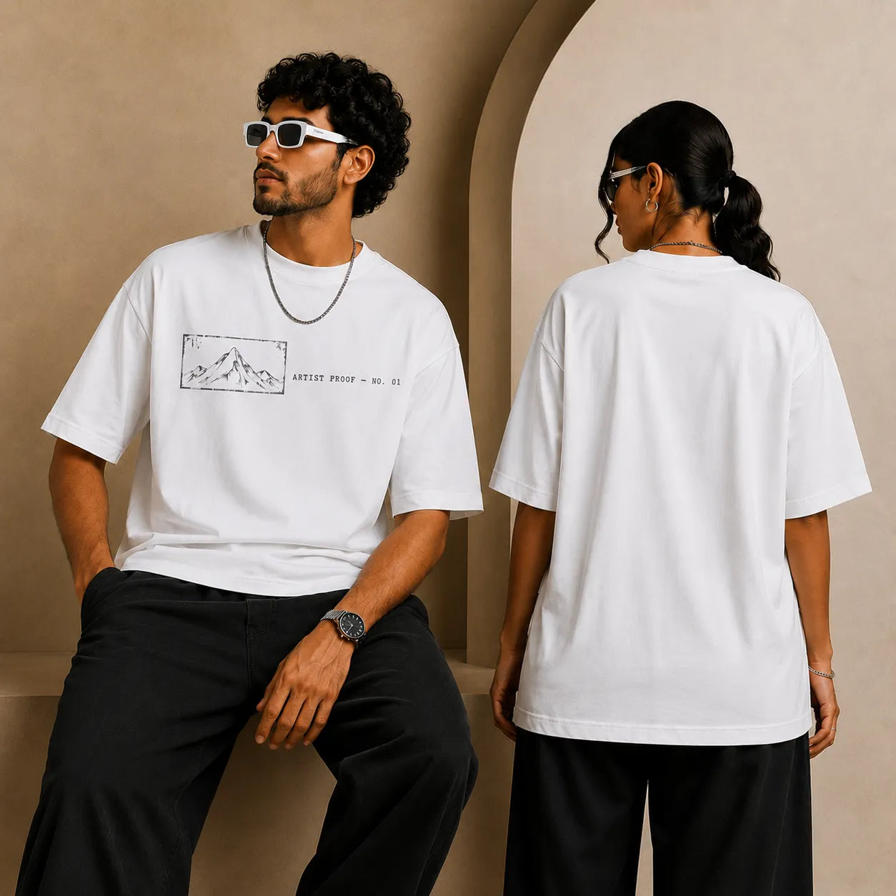 Artist Proof No 01 Oversized T-Shirt | Minimalist Mountain Sketch Graphic Tee