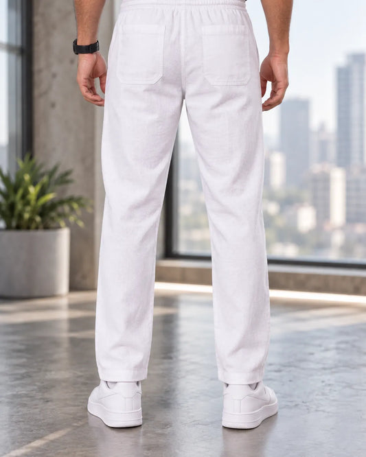 Men's Linen-Blend Drawstring Trousers | Slim Tapered Fit
