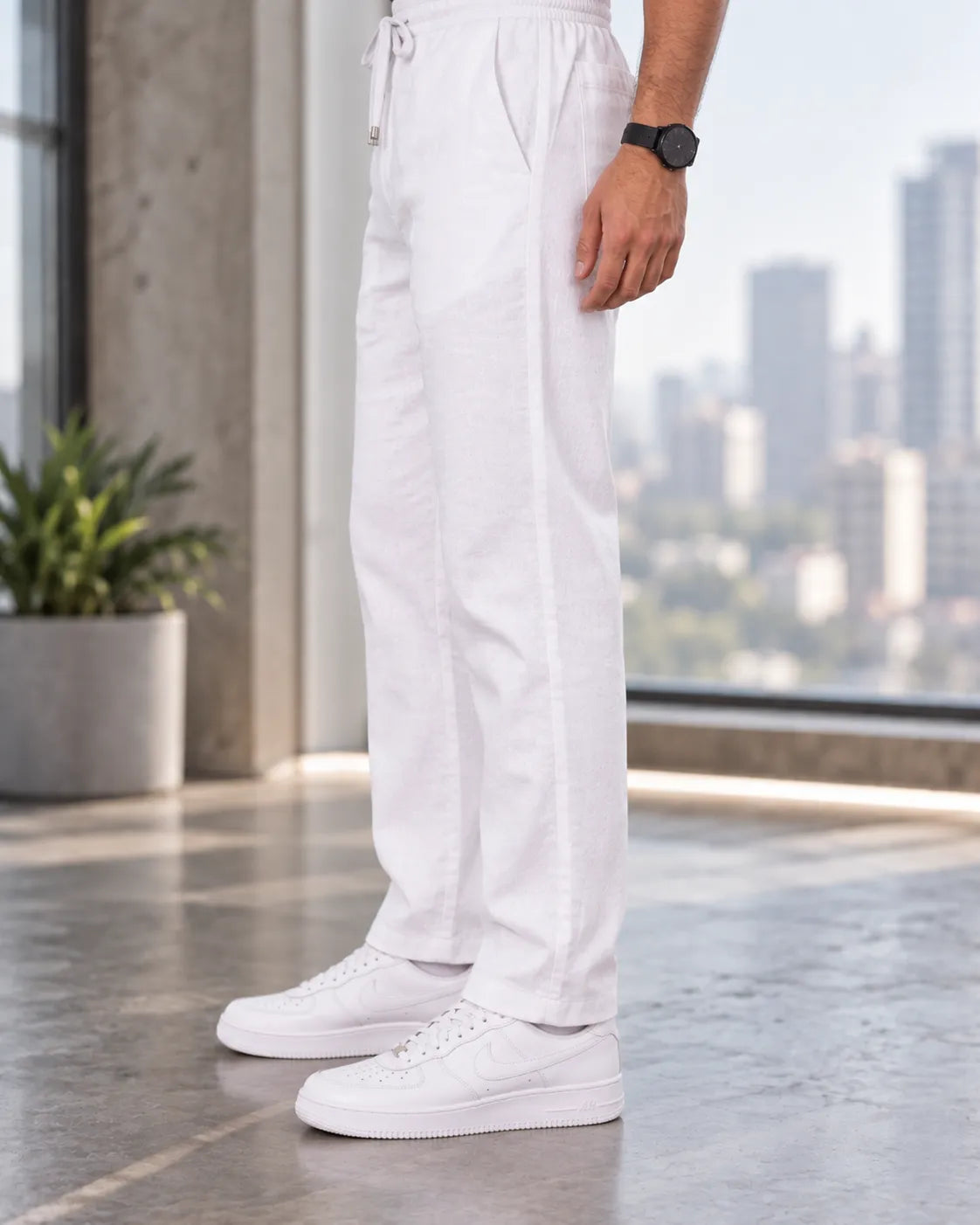 Men's Linen-Blend Drawstring Trousers | Slim Tapered Fit
