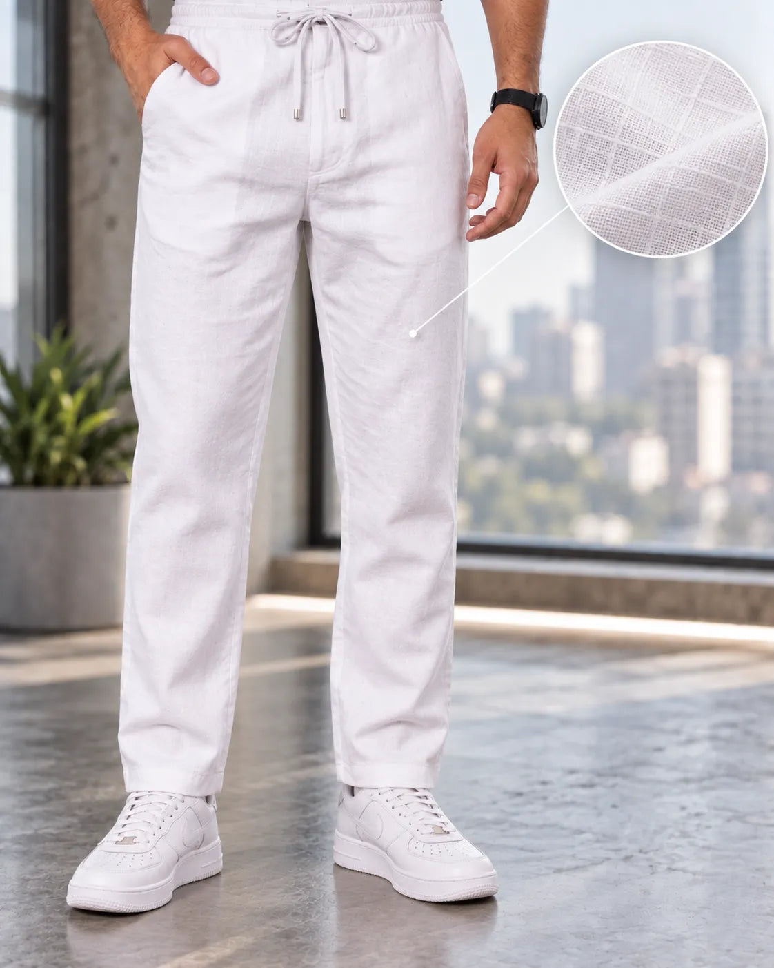 Men's Linen-Blend Drawstring Trousers | Slim Tapered Fit